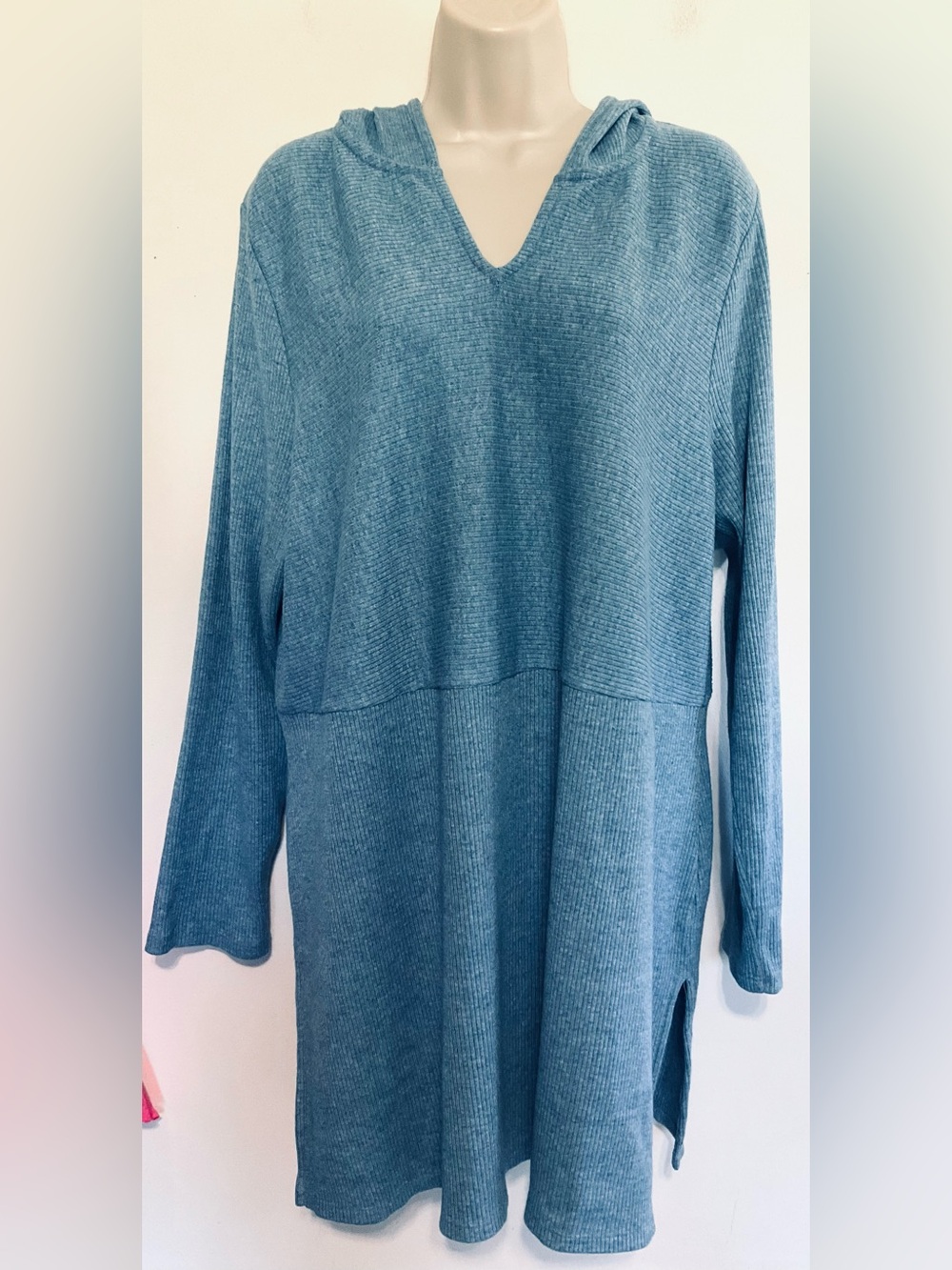 J Jill hooded tunic sweater V neck blue XL